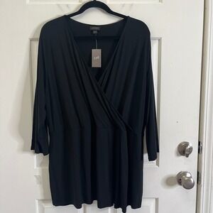 New J. Jill Wearever Collection Faux Wrap Jersey Knit Top Women XL Black Career